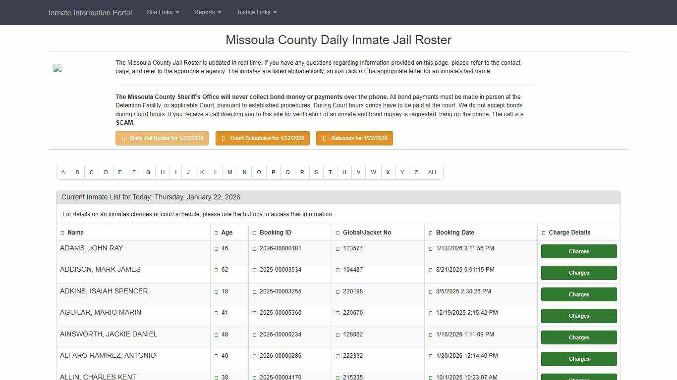 - Missoula County Inmate Information Portal